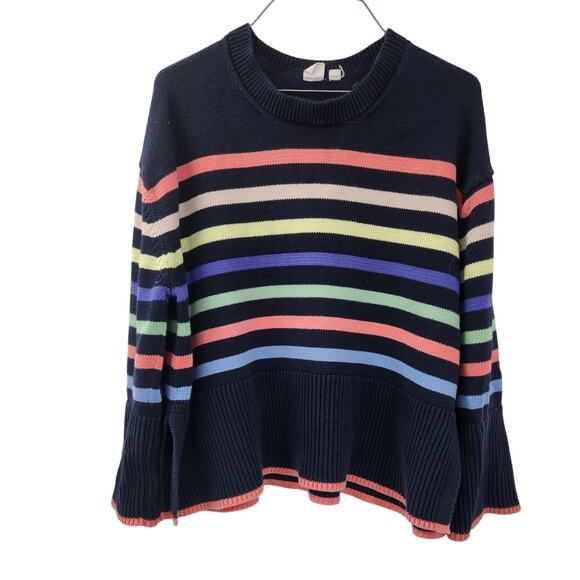GAP Navy Blue Rainbow Striped Sweater Womens Size Large L - Picture 1 of 4